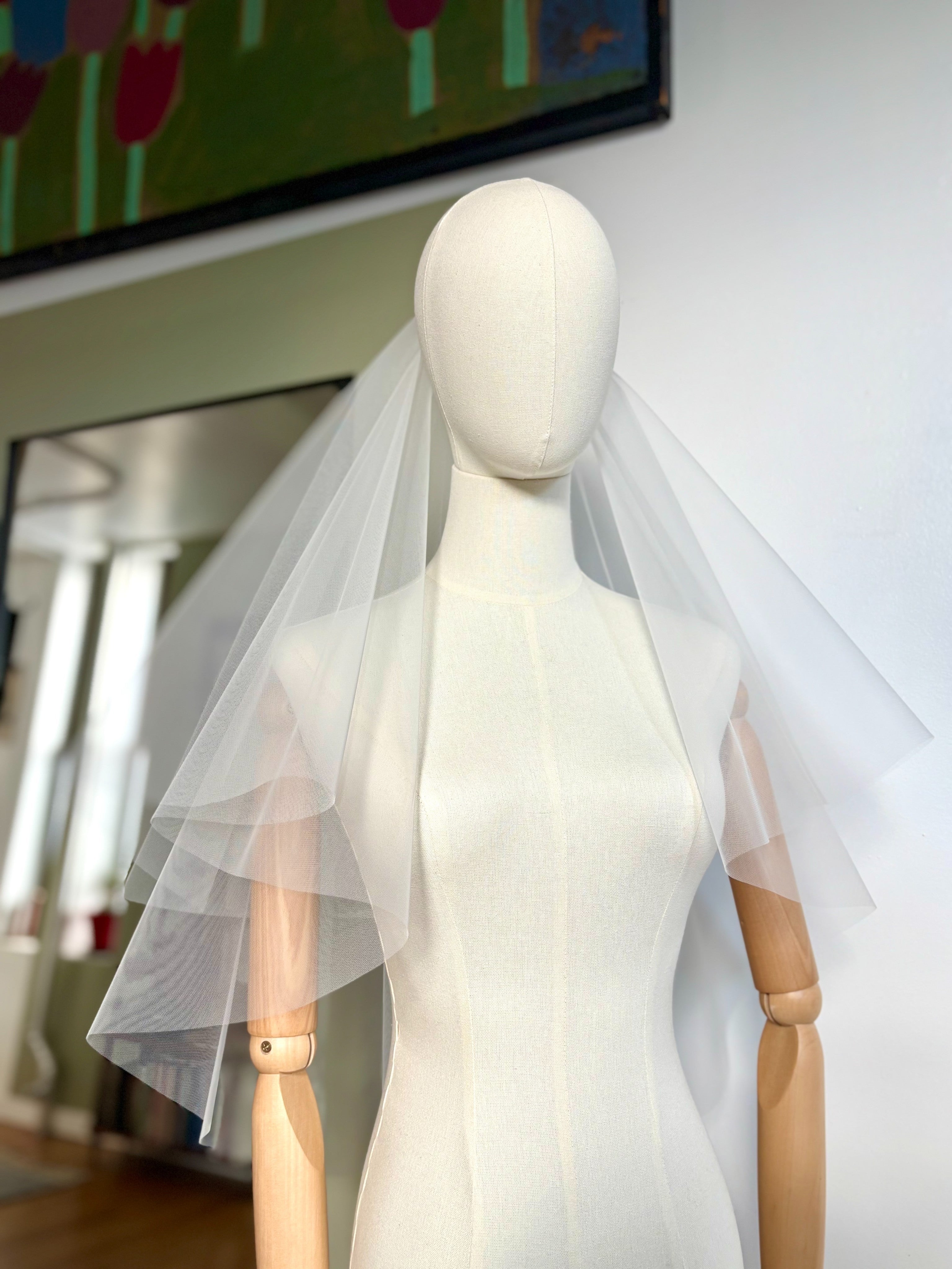 Gathered Bridal Veil with Blusher – Italian Tulle, Handmade NYC