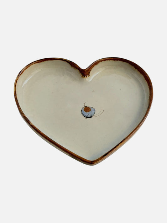 Vintage Ken Edwards Tonala hand-painted and signed heart-shaped ceramic pottery tray handmade in Mexico